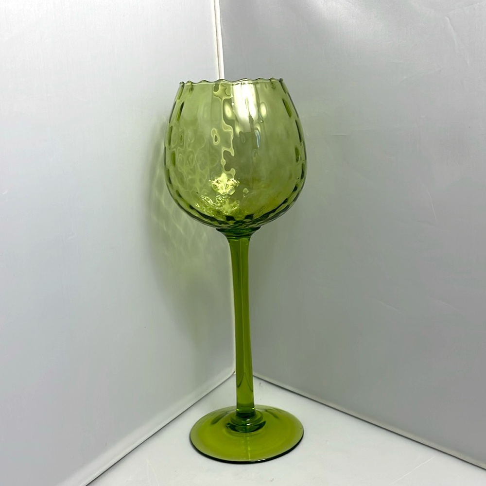 Vintage‎ Empoli Italy Long Stem Green Diamond Optic Glass 9.75" MCM